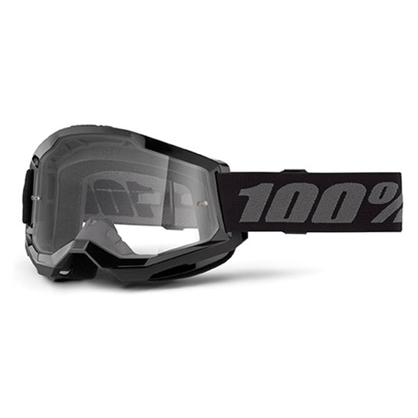 100% Maschera da cross Strata 2 Black lente trasparente