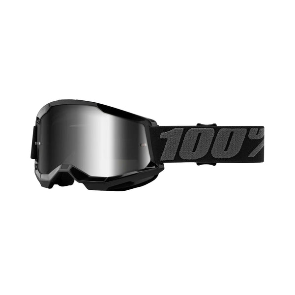 100% Maschera da cross Strata 2 Black lente a specchio Argento