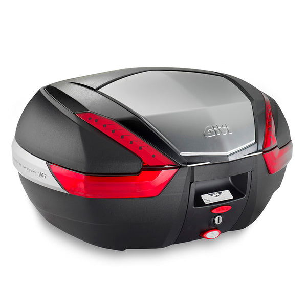 Givi V47N Bauletto 47lt Monokey Nero con Finitura in Alluminio e Catadiottri Rossi