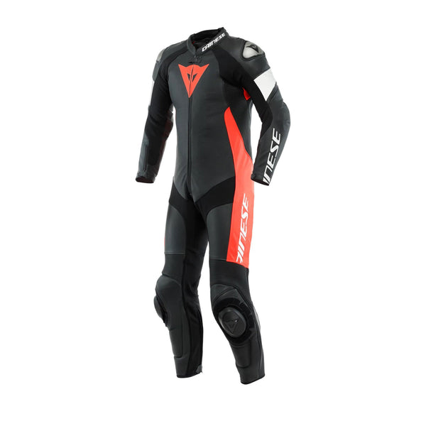 Dainese Tosa 1PC Leather Suit Perforated Black/Red Fluo/White