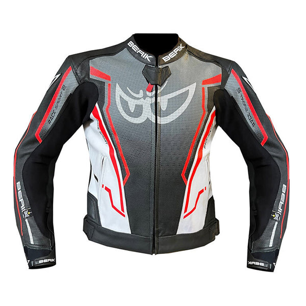 Berik Leather Jacket Grey/ Fluo Red