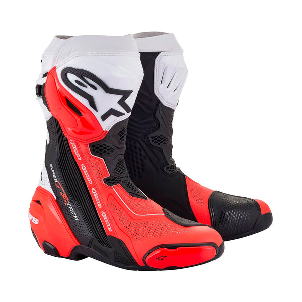 Alpinestars Supertech R Vented Boots Black/ White/ Red Fluo