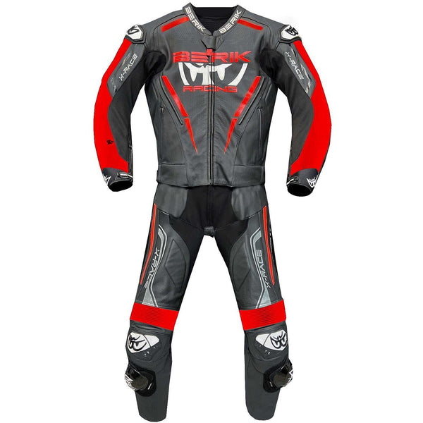 Berik Leather Suit 2pc LS2-221309FR-BK All Black/Fluo Red/White/Dark Grey