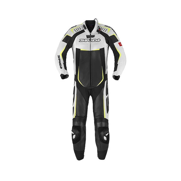 Spidi Track Wind Pro Leather Suit Black/White/Yellow Fluo