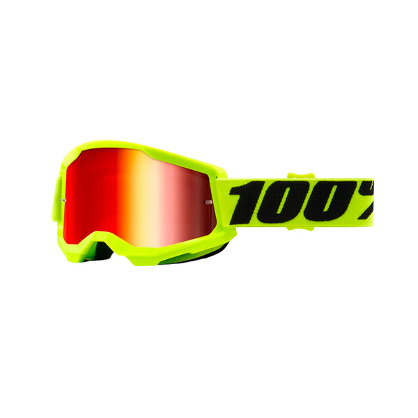 100% Maschera da cross Strata 2 Fluo Yellow lente a specchio