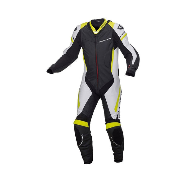 Macna Hyper 1 Piece Leather Suit Black/White/Yellow Fluo