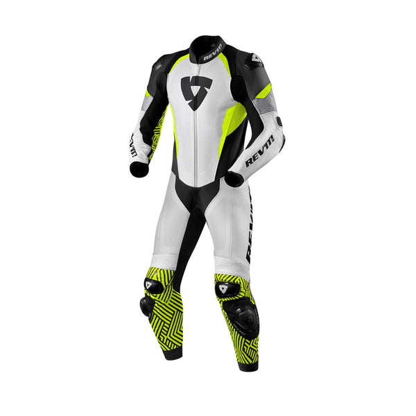 Rev'It Triton Leather One-Piece Suit White/Neon Yellow