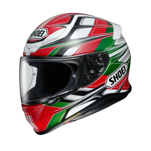 Shoei NXR Helmet Rumpus TC-4 Black/White/Green/Red Gloss