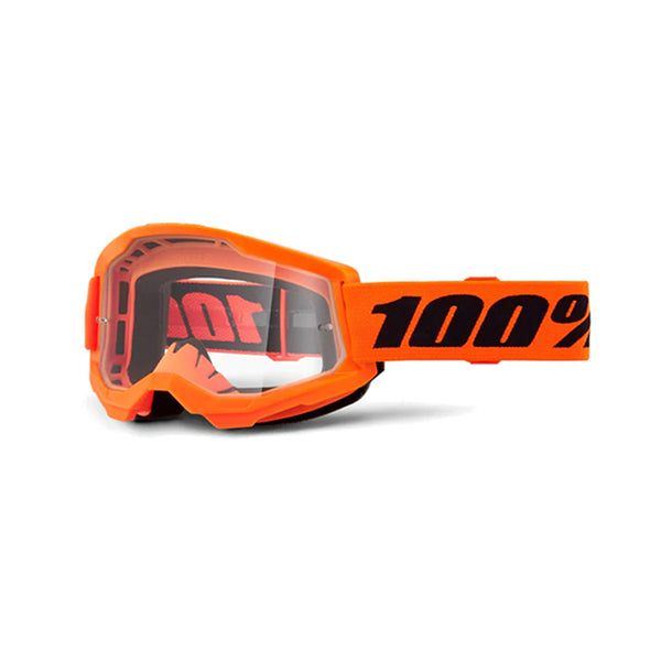 100% Maschera da cross Strata 2 Neon Orange lente trasparente