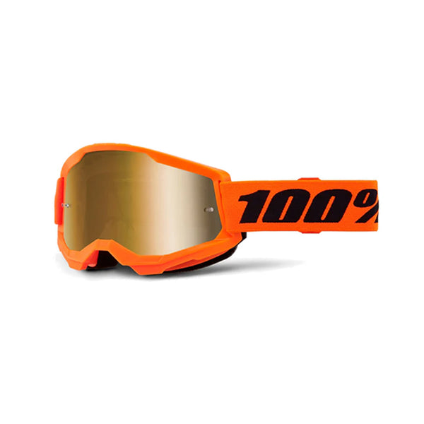 100% Maschera da cross Strata 2 Neon Orange lente a specchio Oro