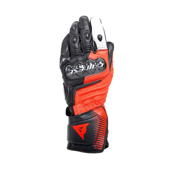 Dainese Carbon 4 Long Leather Gloves Black/Red Fluo/White